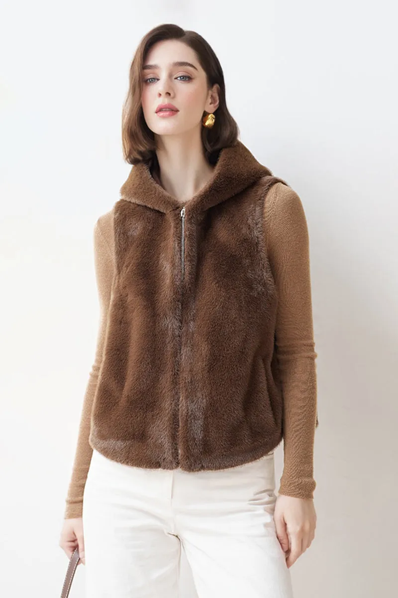 Faux Fur Zip-Up Hooded Vest