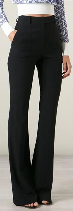 Flared-Leg Dress Pants-Black