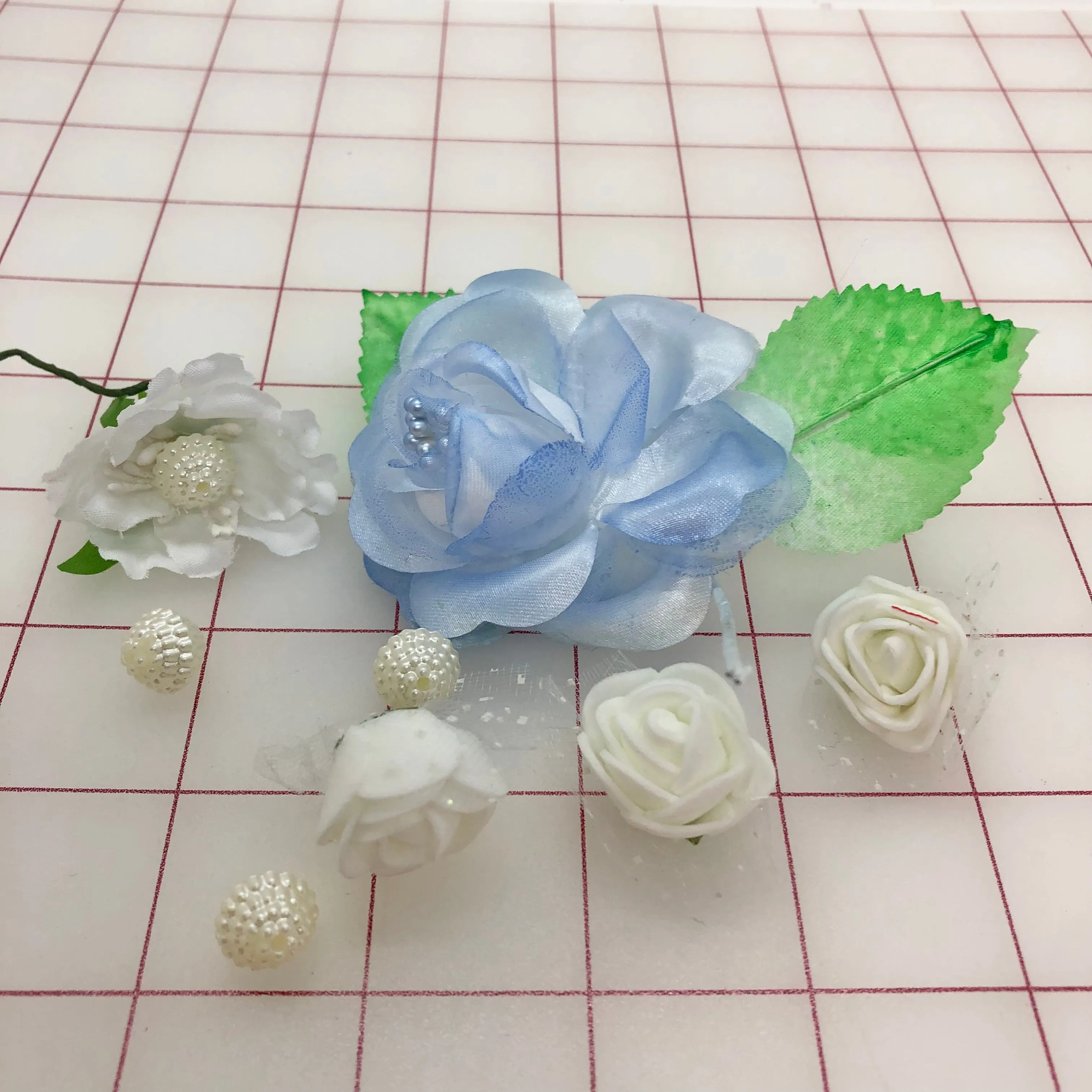 Flowers -  Assorted White and Blue Flowers with White Beads Last Bag Left! Close-Out