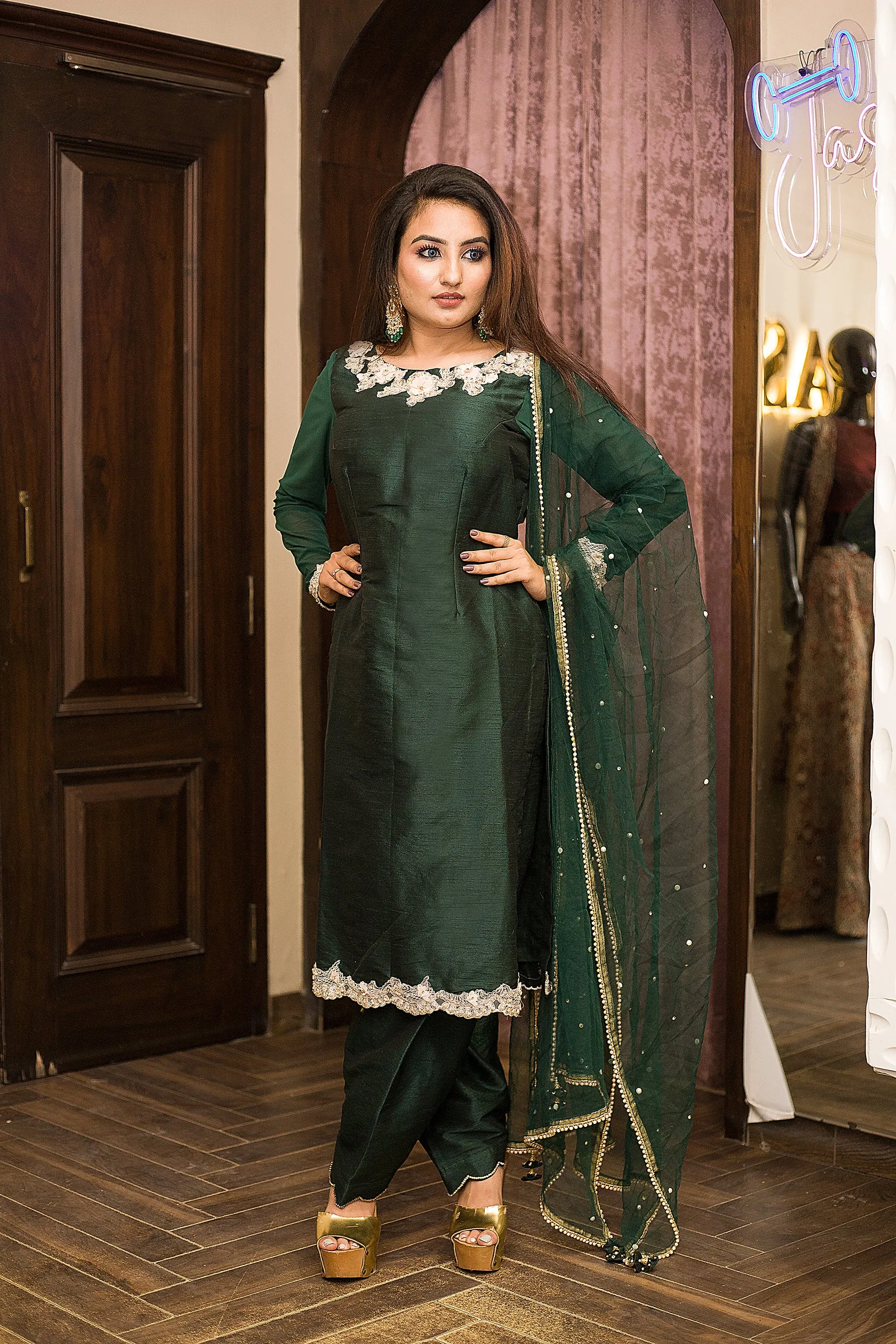 Forest Green Embroidered Salwar Suit