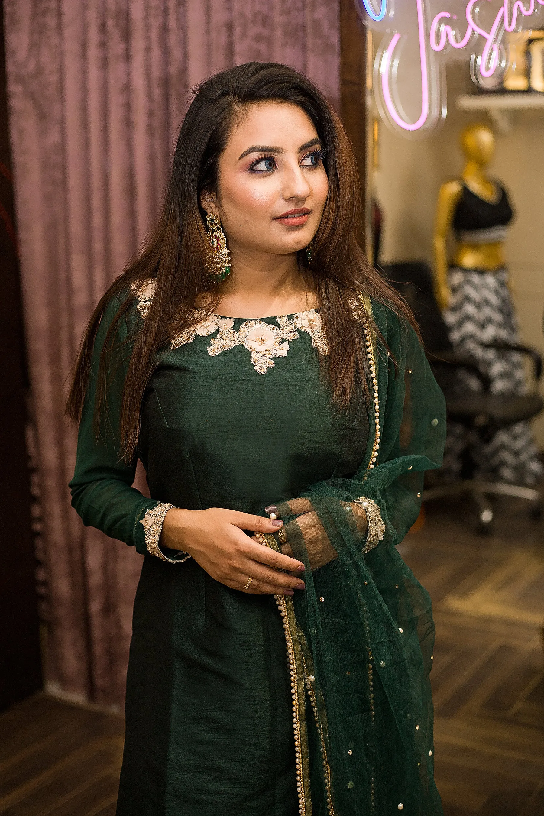 Forest Green Embroidered Salwar Suit