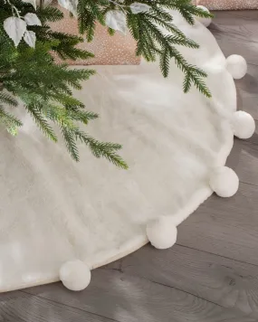 Fur Pom Pom Tree Skirt, Cream, 120 cm