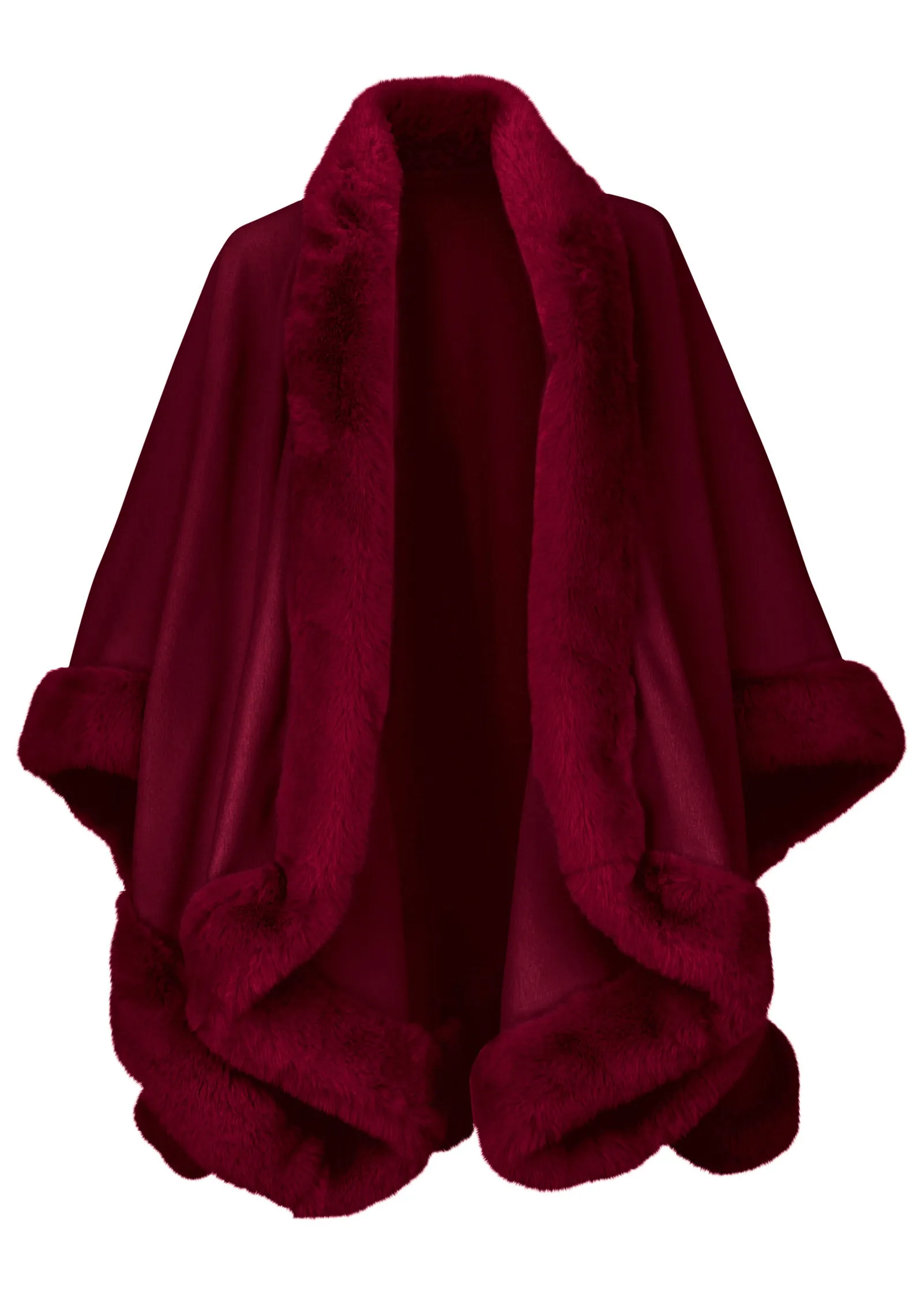 Fur Trim Wrap Shawl - Red