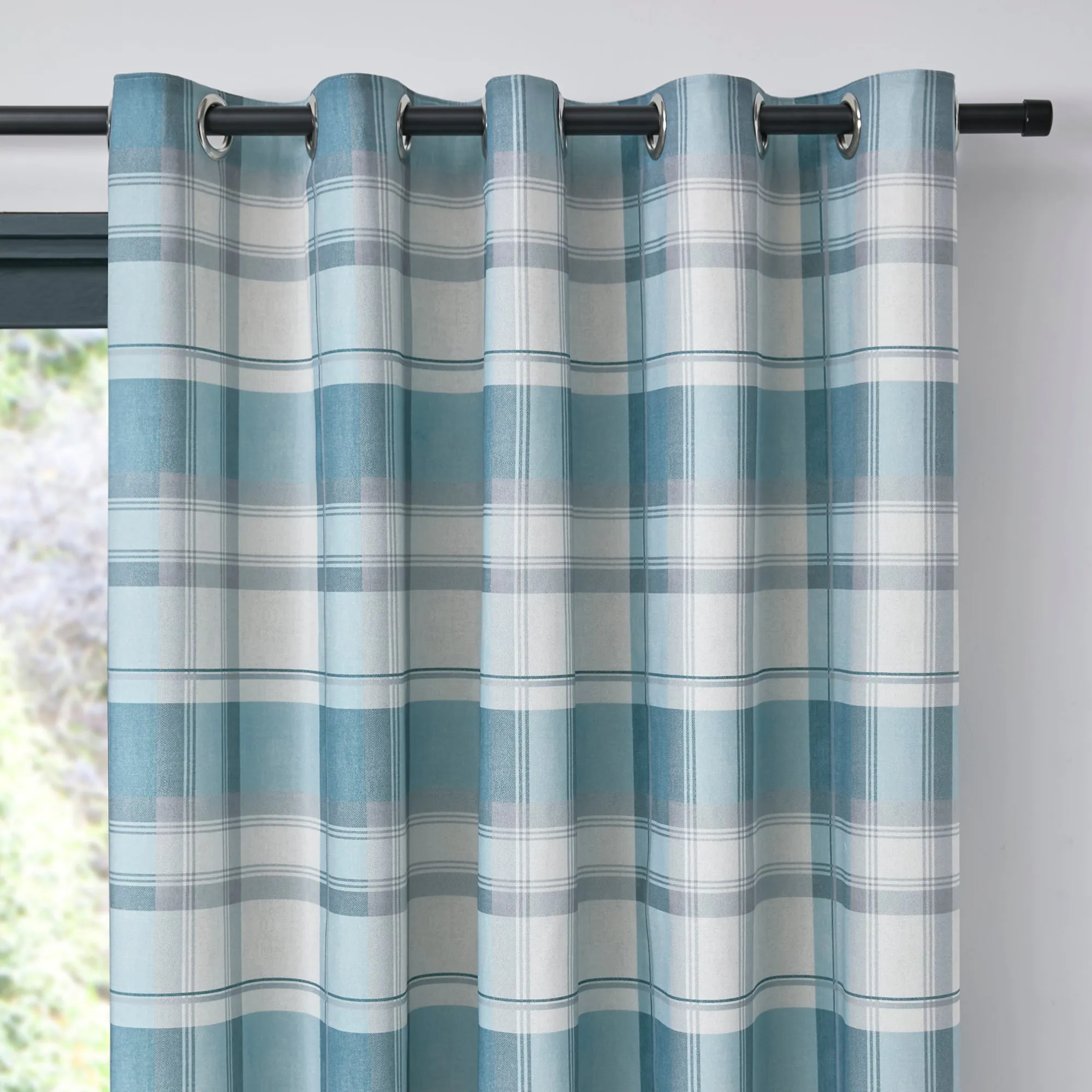 Fusion Balmoral Check Eyelet Curtains  - Duck Egg