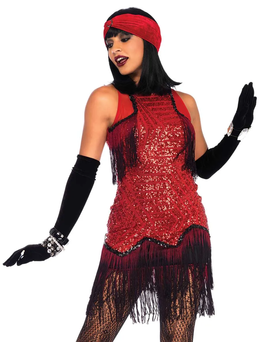 Gatsby Girl Womens Deluxe Red 1920s Flapper Dress Costume