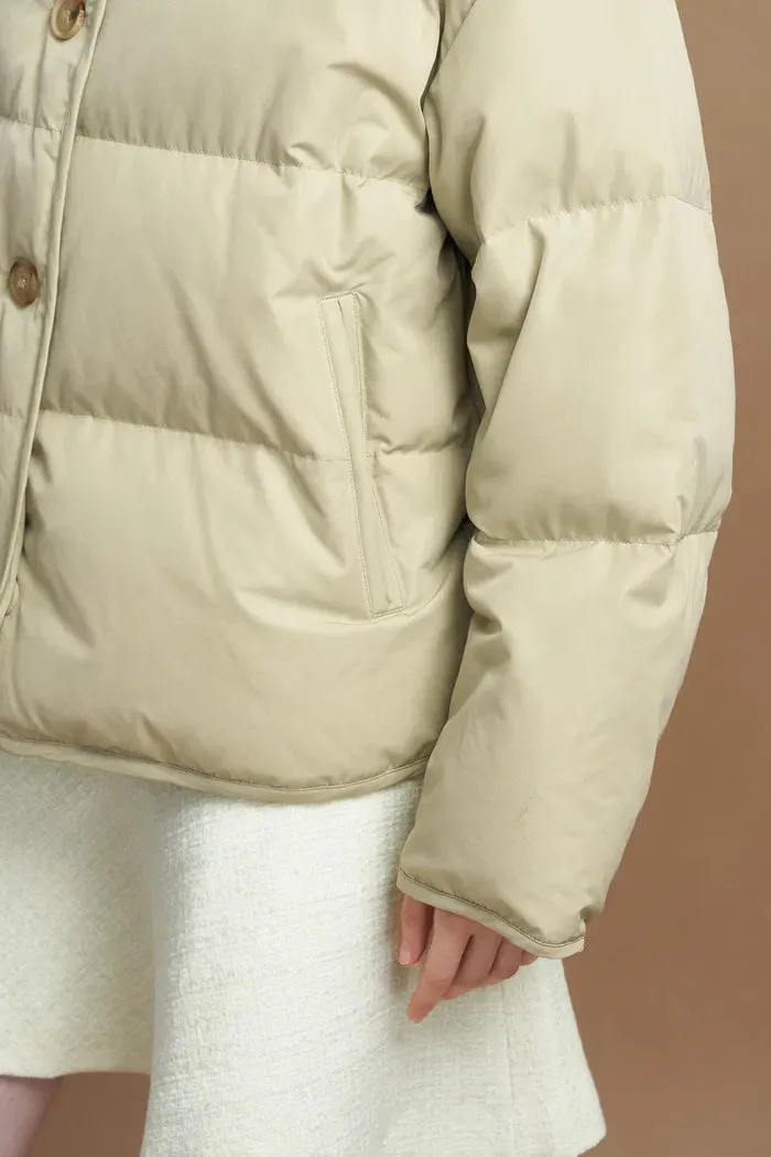 Glemham Water-Repellent Round Neck Duck Down Puffer Coat in Cotton-Feel Fabric