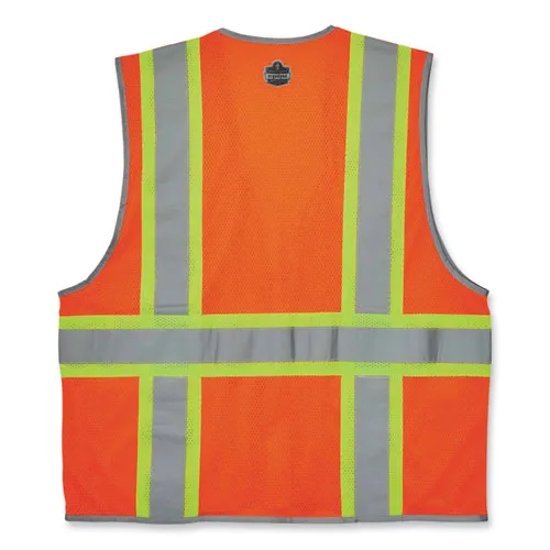 Glowear 8246z Class 2 Two-tone Mesh Reflective Binding Zipper Vest, Polyester, 4xl/5xl, Orange, Ships In 1-3 Business Days