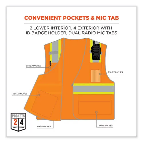 Glowear 8246z Class 2 Two-tone Mesh Reflective Binding Zipper Vest, Polyester, 4xl/5xl, Orange, Ships In 1-3 Business Days