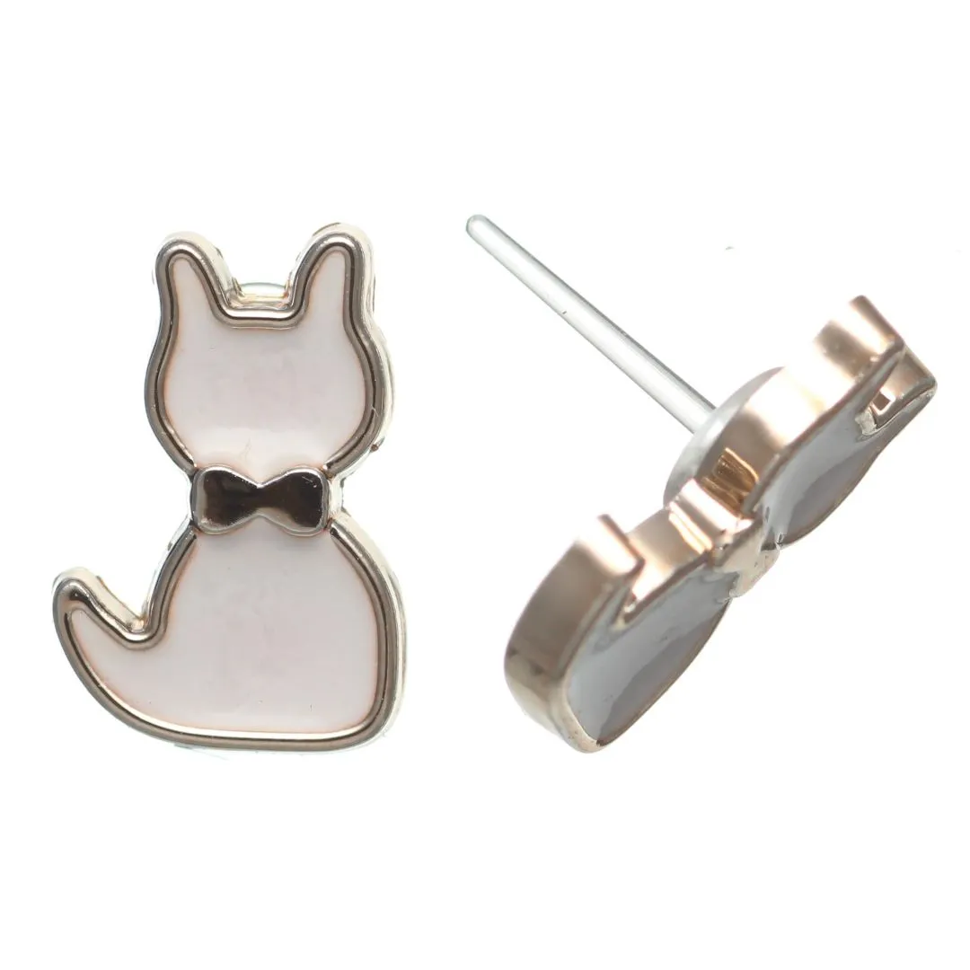 Gold Rimmed Cat Studs Hypoallergenic Earrings for Sensitive Ears Made with Plastic Posts