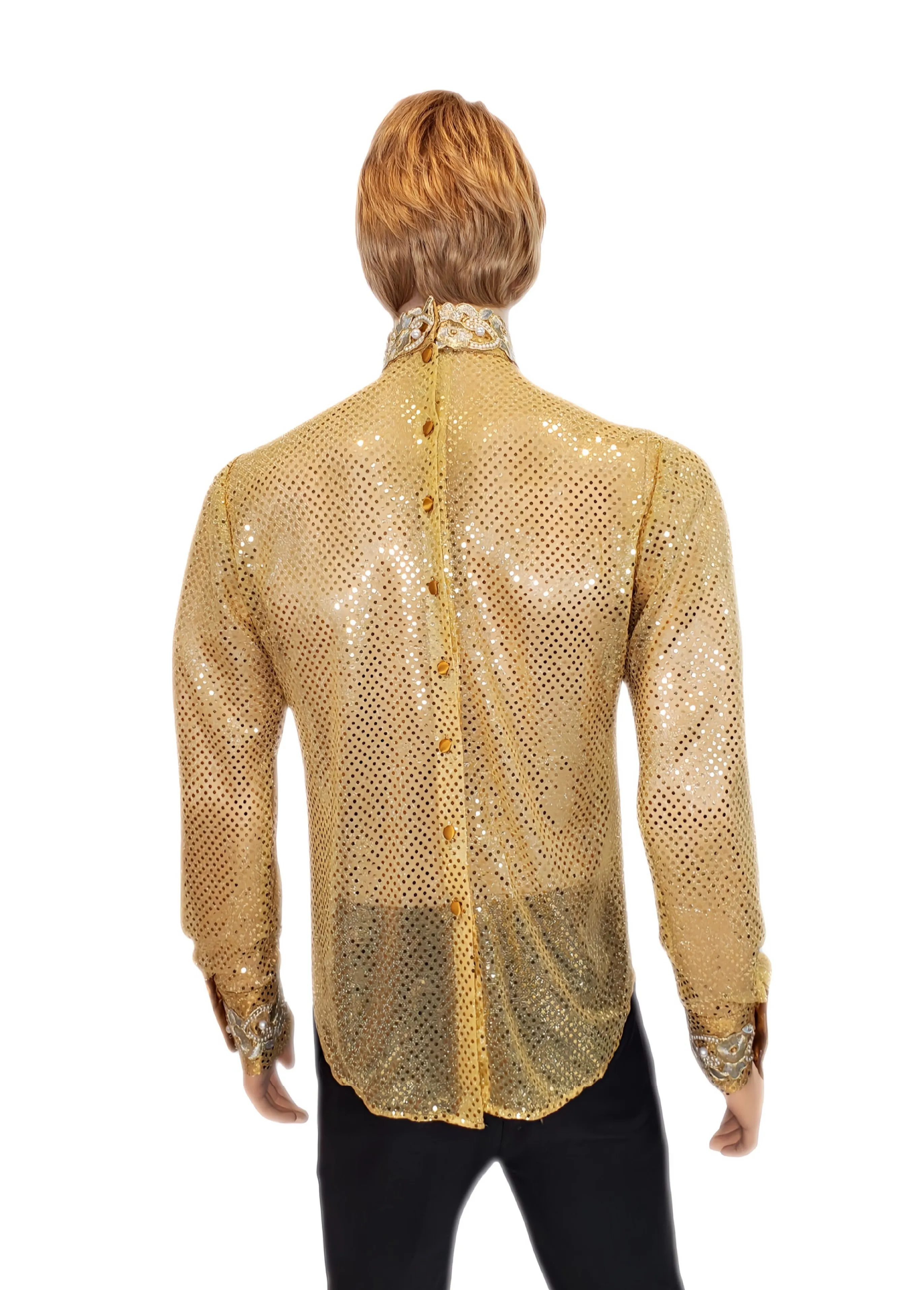 Gold Sequin Button Back Men's Shirt in Sizes S M L XL 2XL 3XL