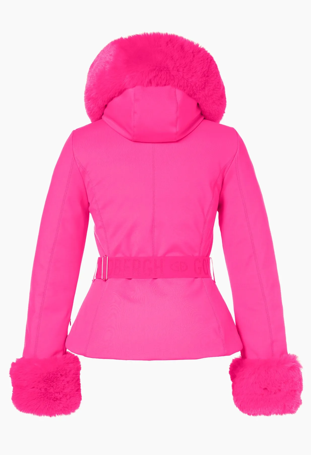 Goldbergh Giselle Pink Ski Jacket with Faux Fur Trimmed Hood  and Cuffs