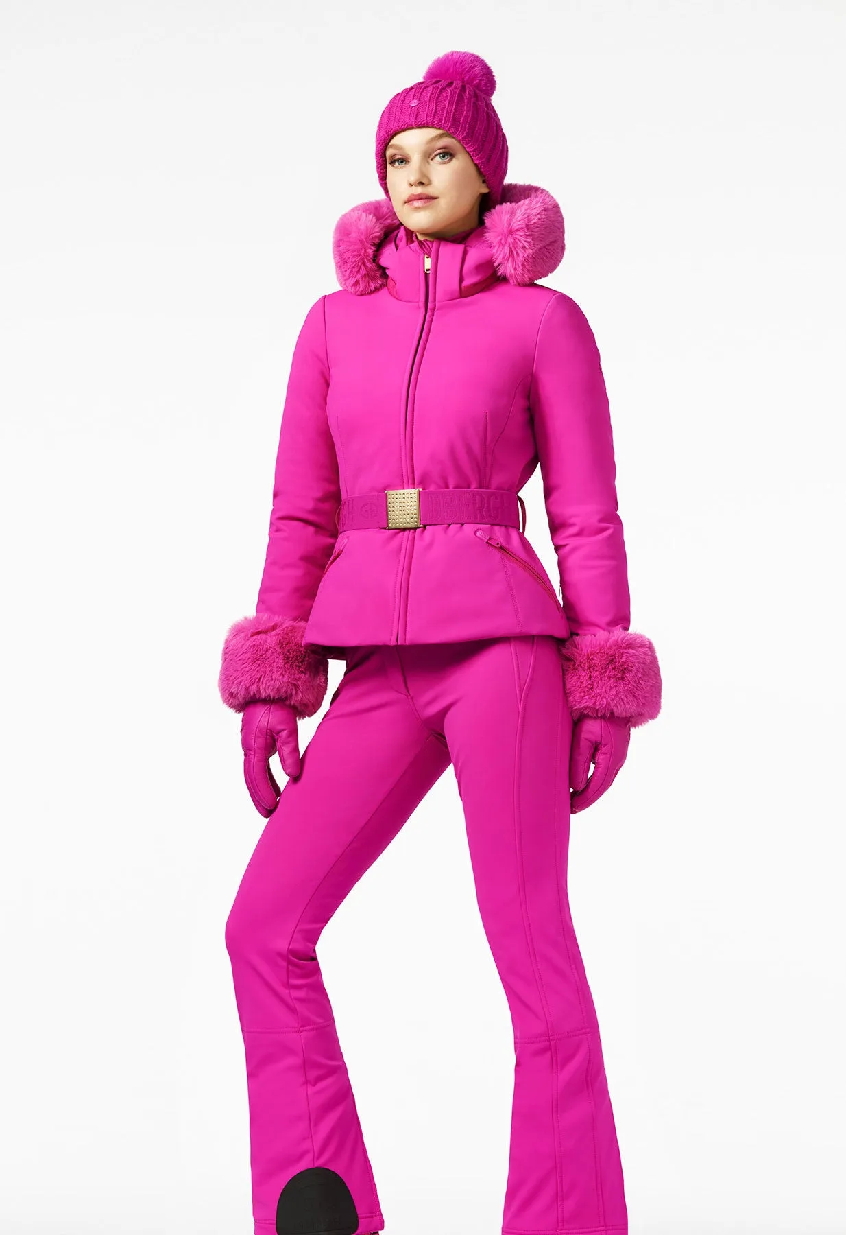 Goldbergh Giselle Pink Ski Jacket with Faux Fur Trimmed Hood  and Cuffs