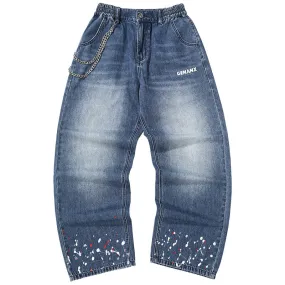 Graffiti Letter Print Detachable Double Chain Whisker Jeans