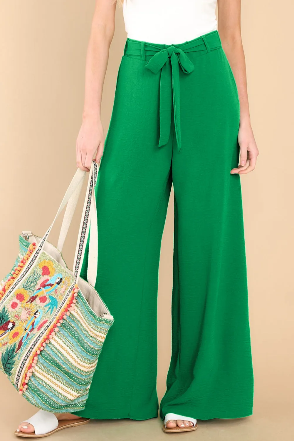 Green High Waist Wide Leg Pants