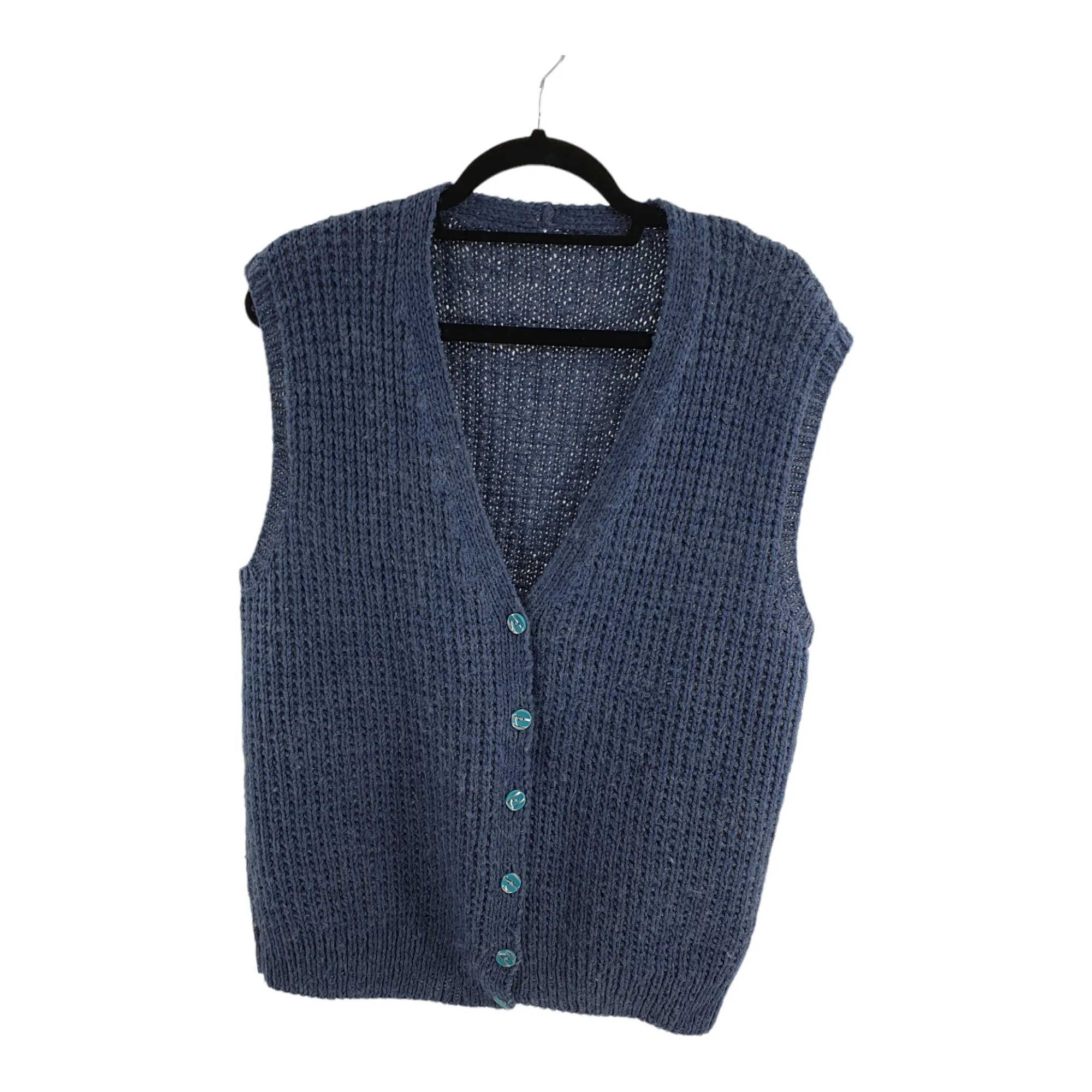 Handmade Blue wool Button up Vest - Medium Large