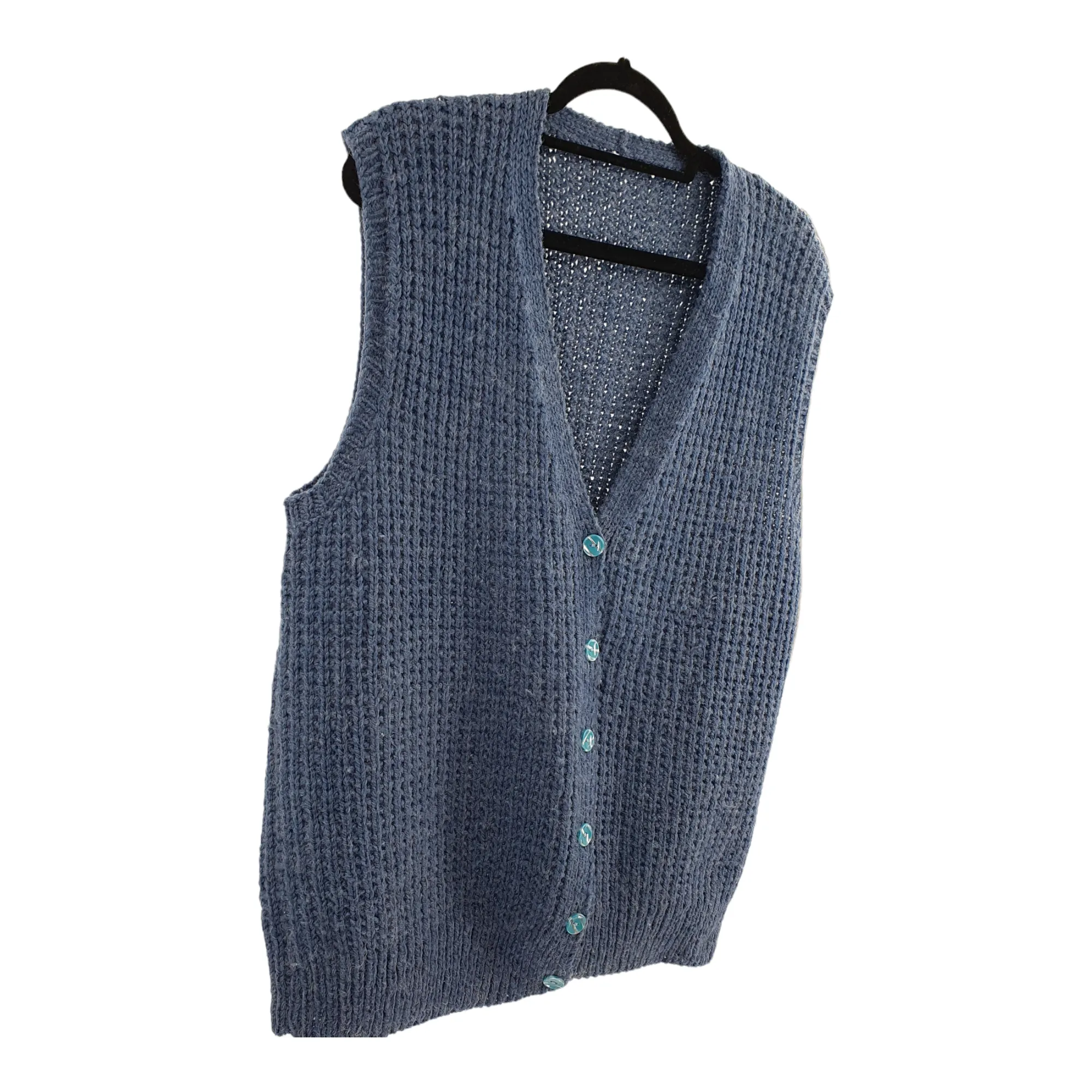 Handmade Blue wool Button up Vest - Medium Large