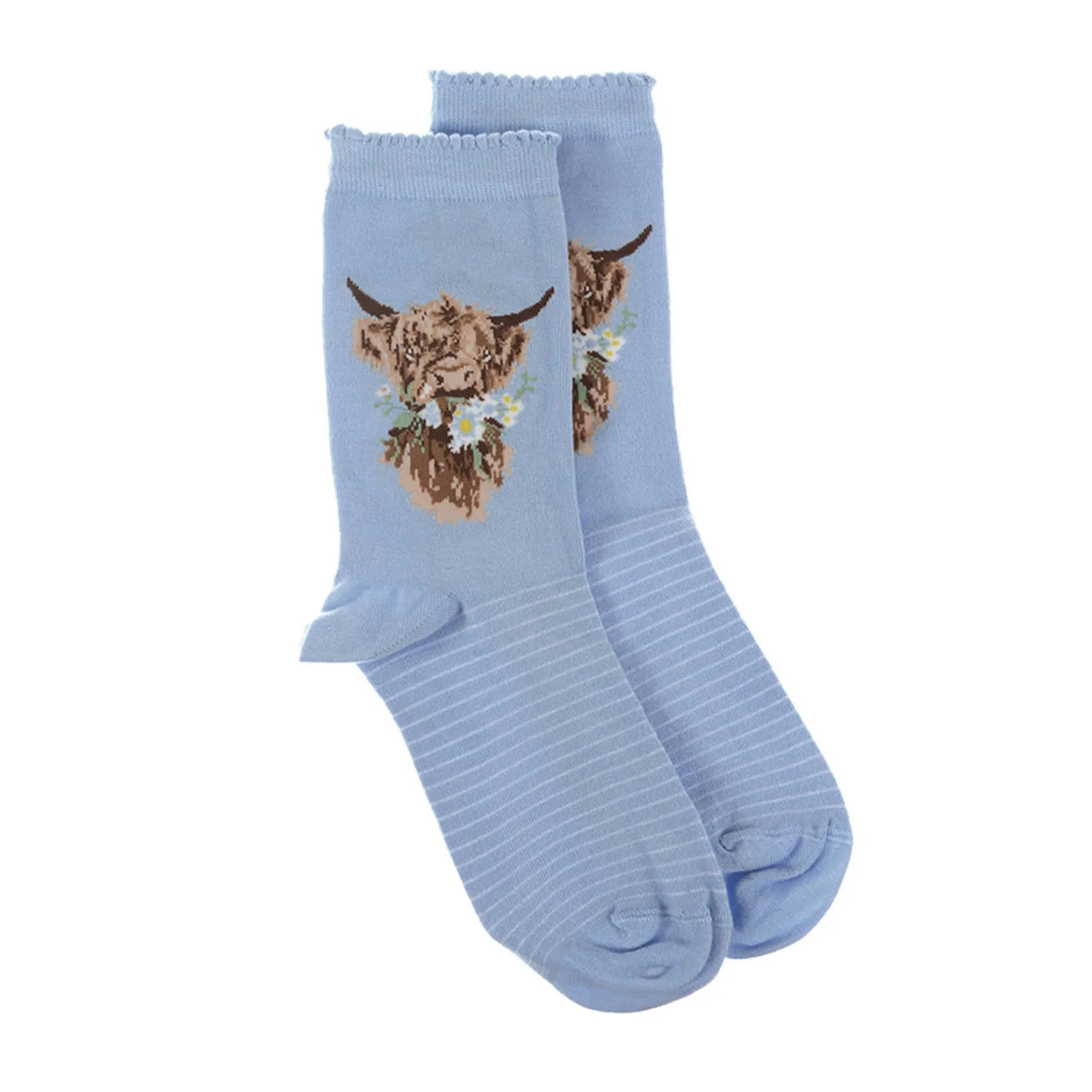 Heilan coo, Highland Cow (Blue) Women's Bamboo Crew Socks