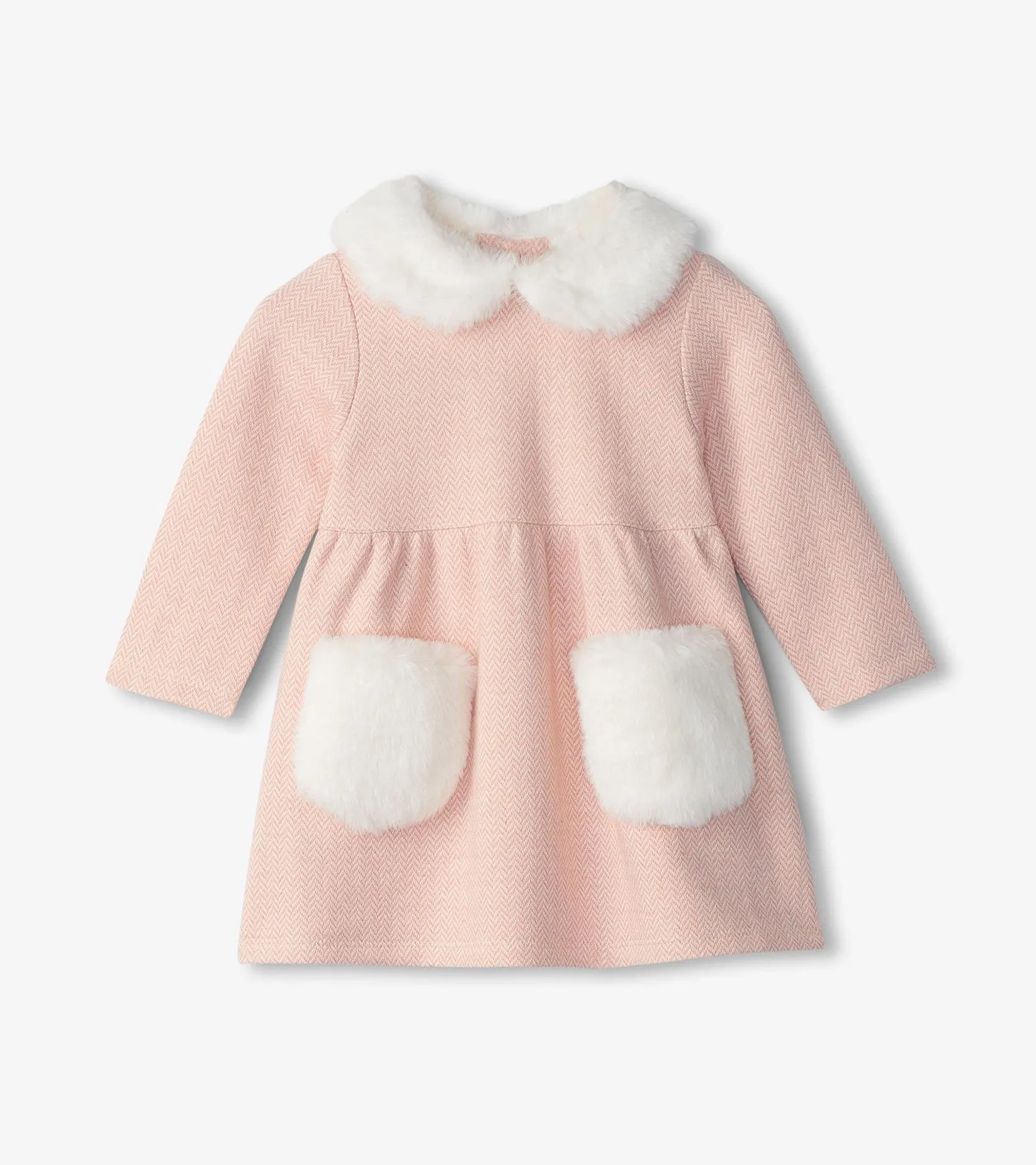 Herringbone Fur Trim Dress/Hatley