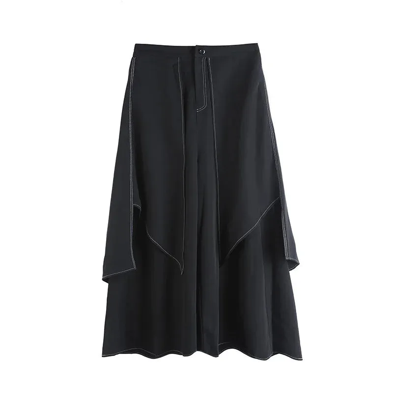 HEYFANCYSTYLE High Waist Black Linen Wide Leg Trousers