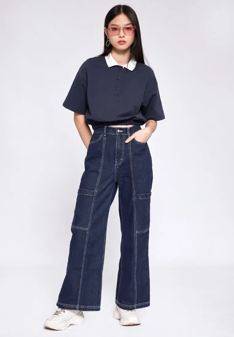 High Waist Colorblock Denim Pants