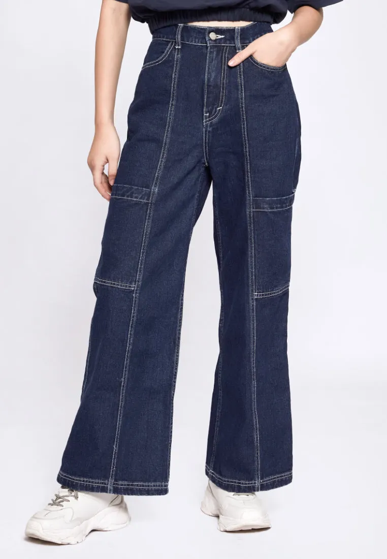 High Waist Colorblock Denim Pants