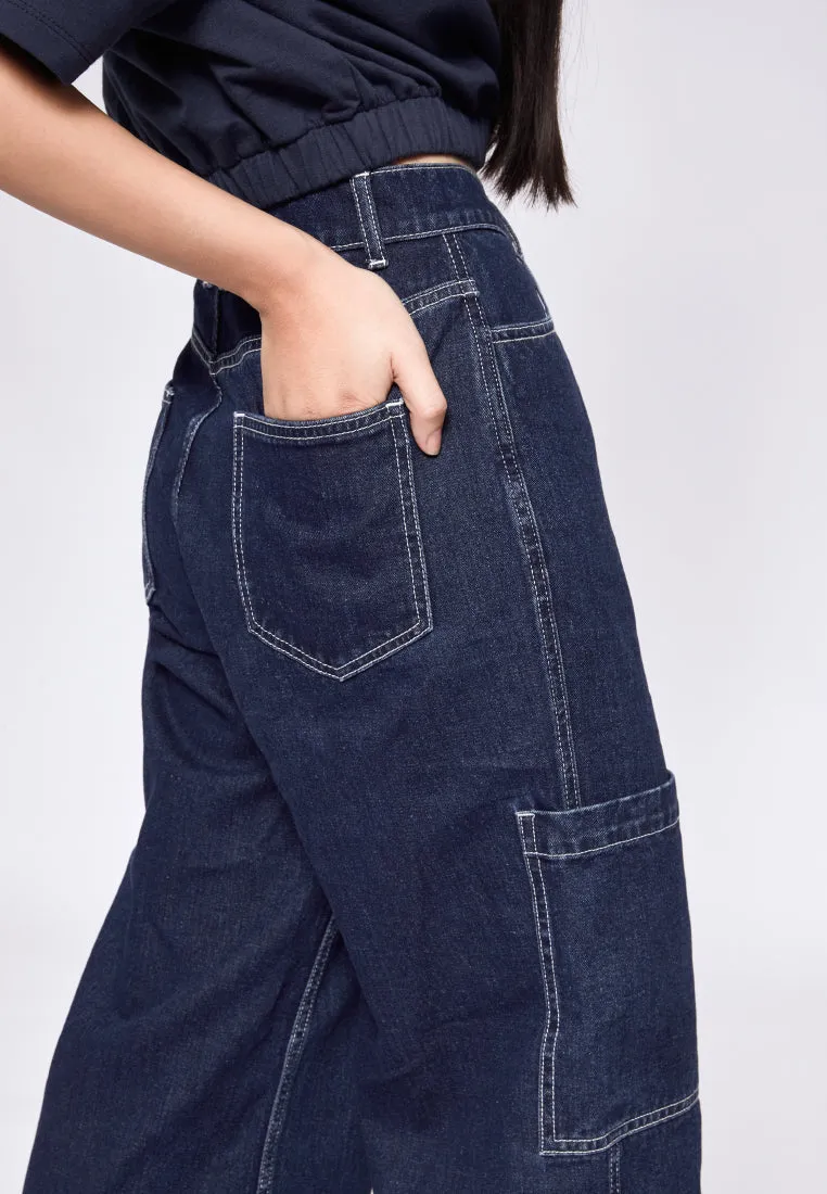 High Waist Colorblock Denim Pants