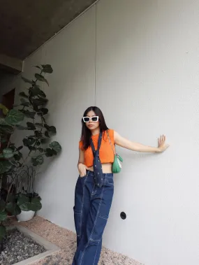 High Waist Colorblock Denim Pants