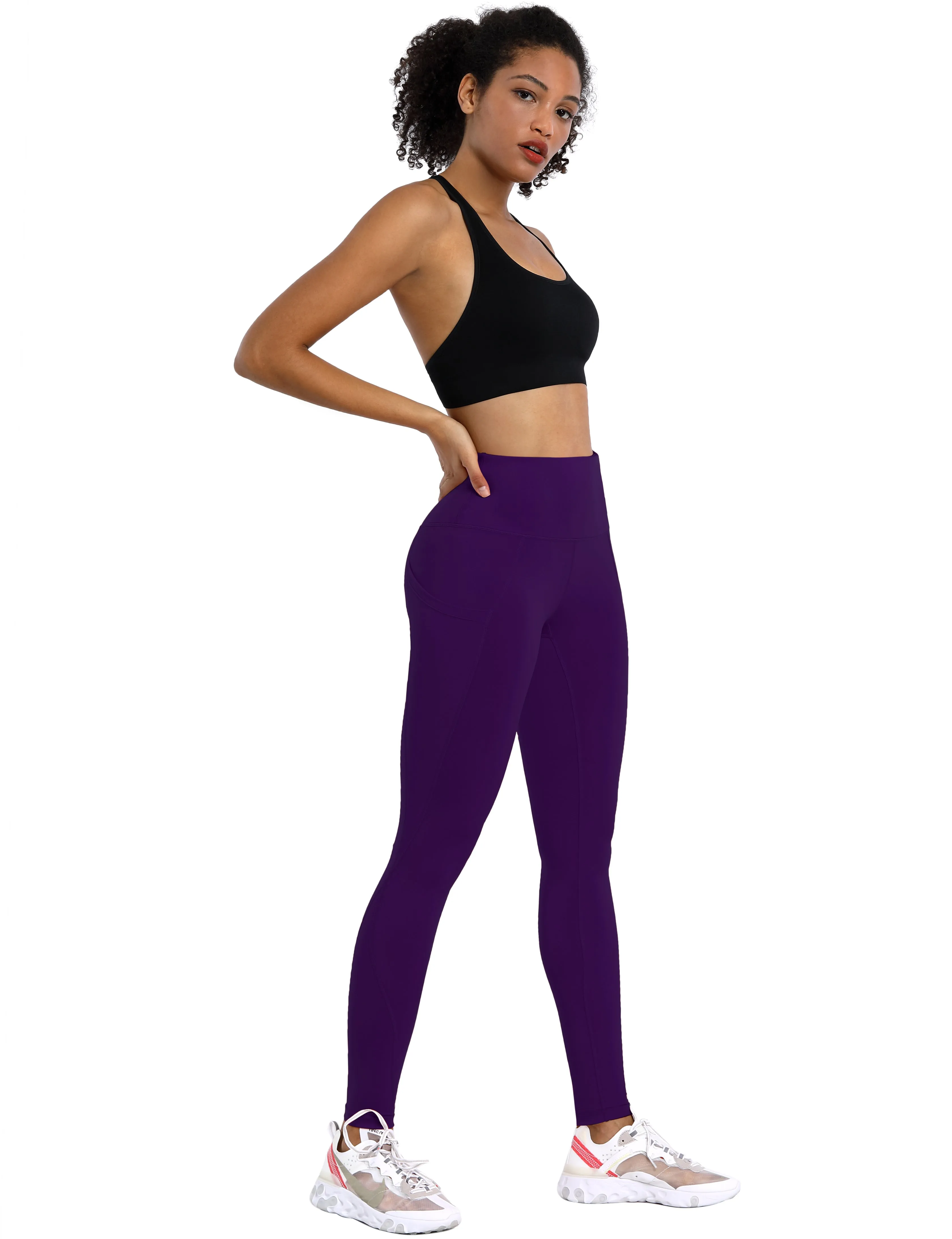 High Waist Side Pockets Biking Pants pansypurple_Biking