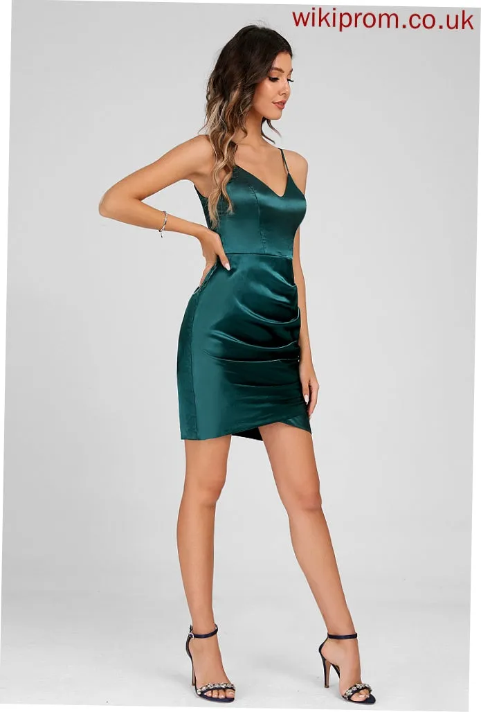 Homecoming Dress Club Dresses Short/Mini With Bodycon Ruffle Jenna V-neck Charmeuse