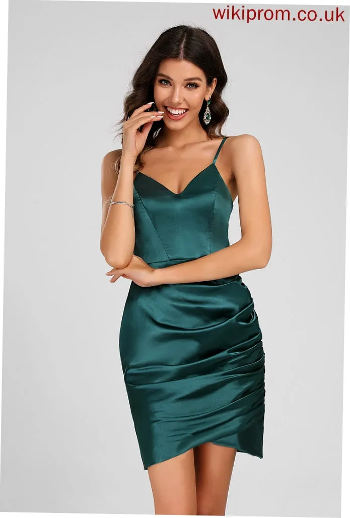 Homecoming Dress Club Dresses Short/Mini With Bodycon Ruffle Jenna V-neck Charmeuse