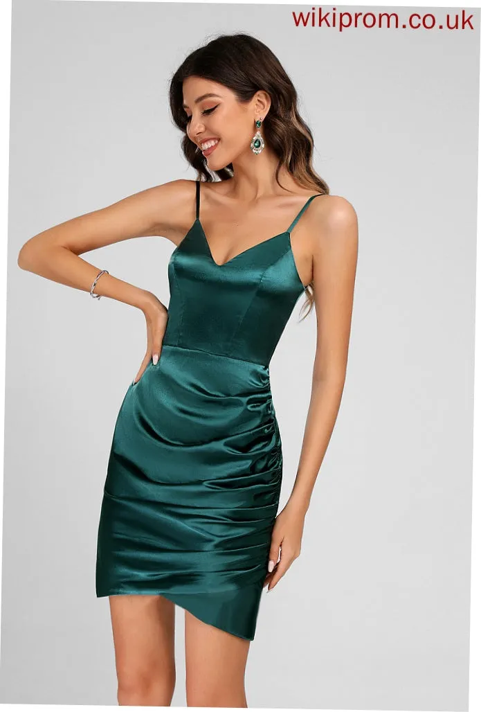 Homecoming Dress Club Dresses Short/Mini With Bodycon Ruffle Jenna V-neck Charmeuse