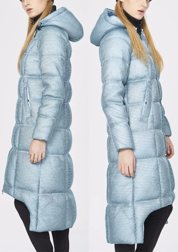 Honeycomb-Mesh Puffer Down Coat, Light Blue