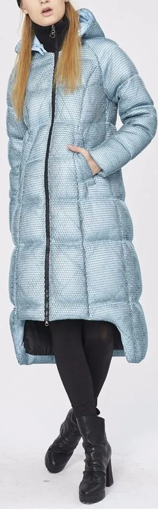 Honeycomb-Mesh Puffer Down Coat, Light Blue