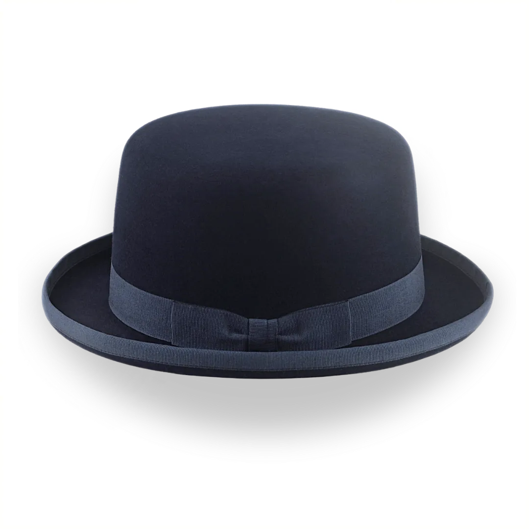 Iconic Flat Top Bowler Hat in Dark Navy Blue Fur Felt | The Oddjob