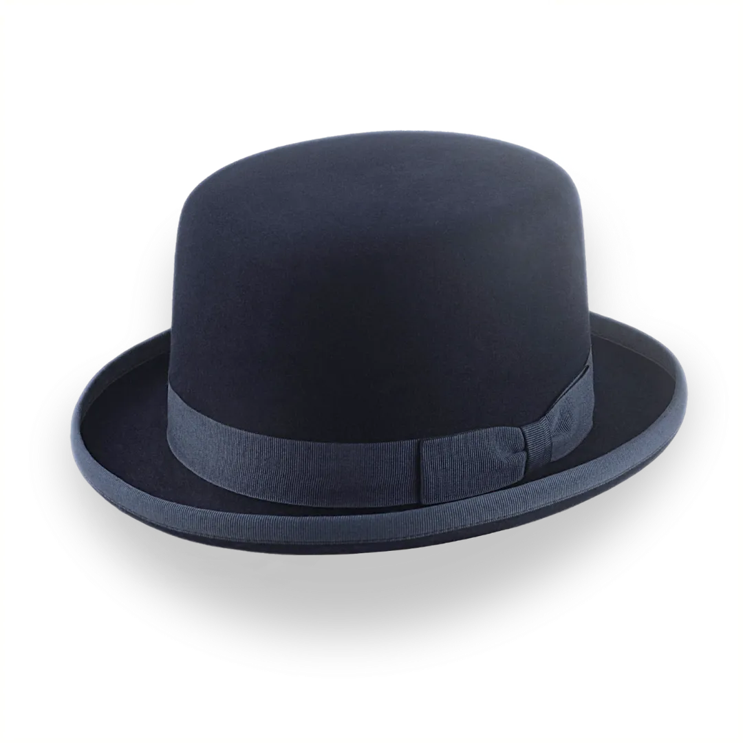 Iconic Flat Top Bowler Hat in Dark Navy Blue Fur Felt | The Oddjob