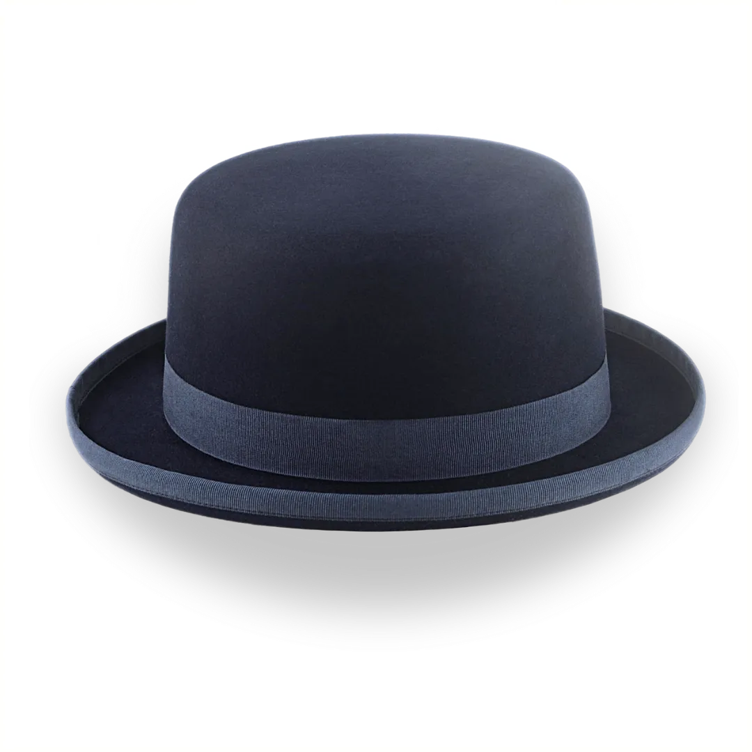 Iconic Flat Top Bowler Hat in Dark Navy Blue Fur Felt | The Oddjob