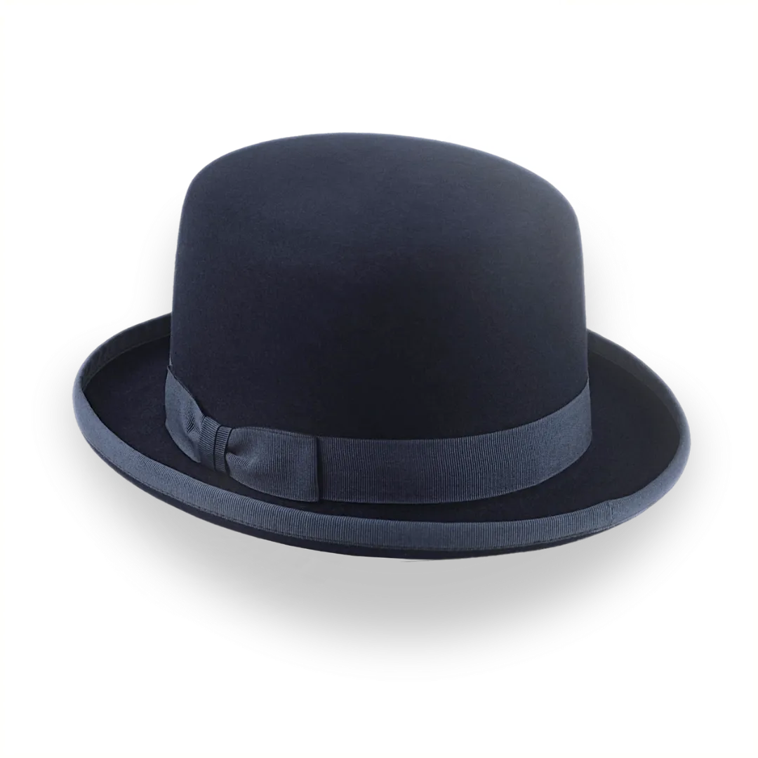 Iconic Flat Top Bowler Hat in Dark Navy Blue Fur Felt | The Oddjob