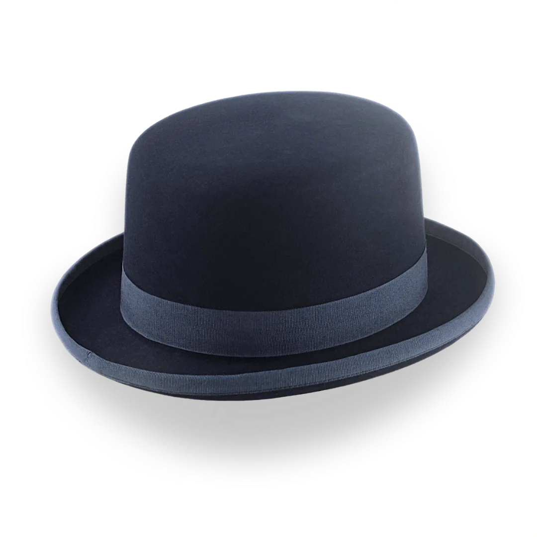 Iconic Flat Top Bowler Hat in Dark Navy Blue Fur Felt | The Oddjob