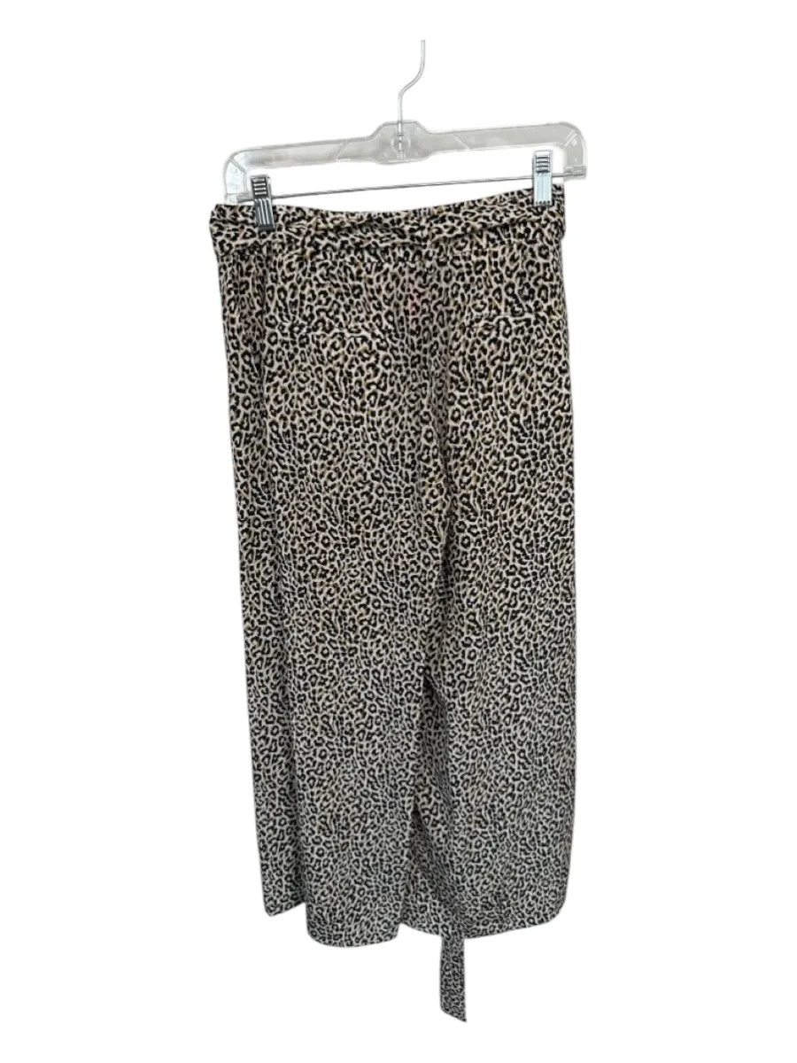 J. Crew Size 2 Black & Tan Silk High Waist Animal Print Belted Pants