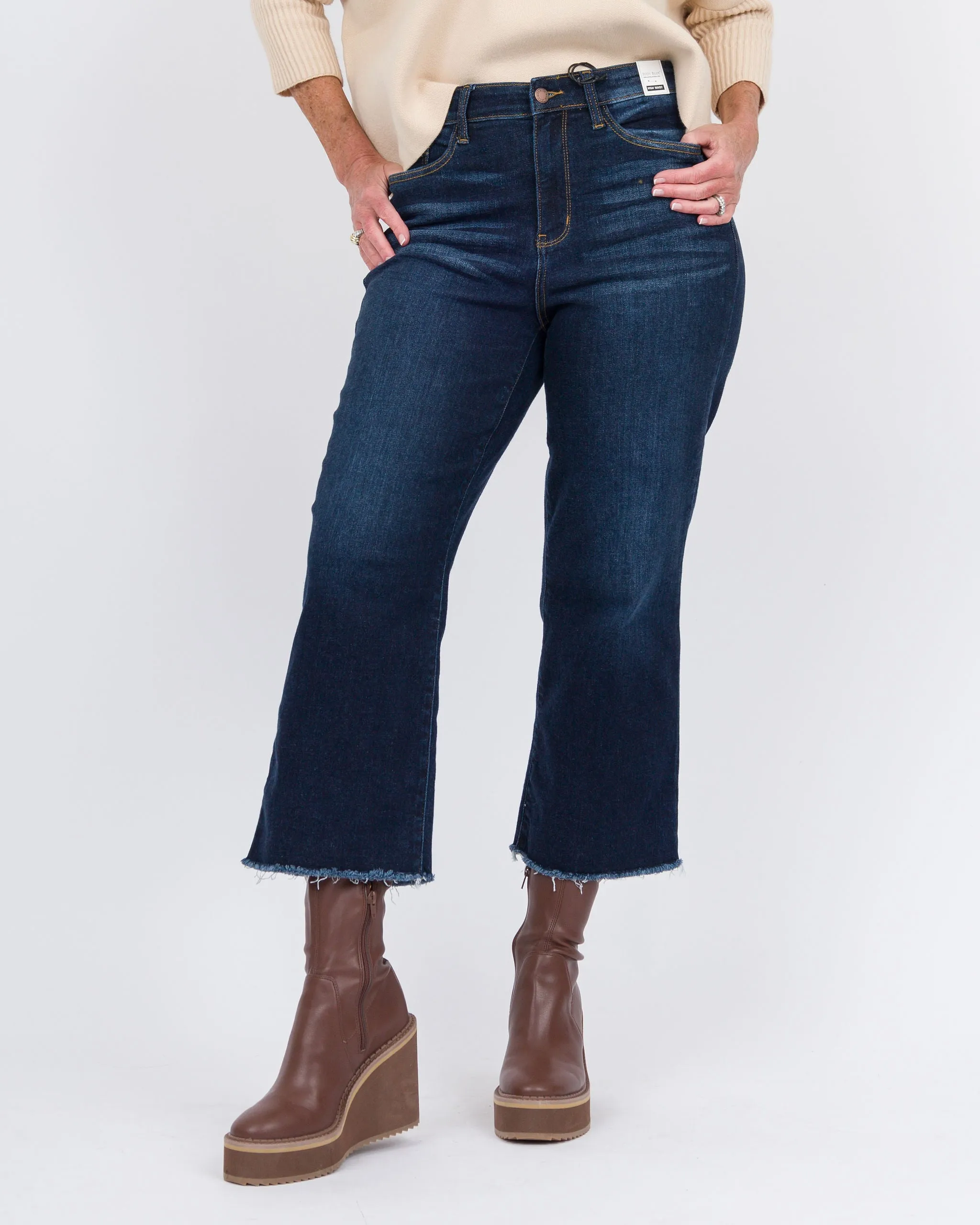 Judy Blue High Waist Crop Wide Leg Dark Wash Jeans