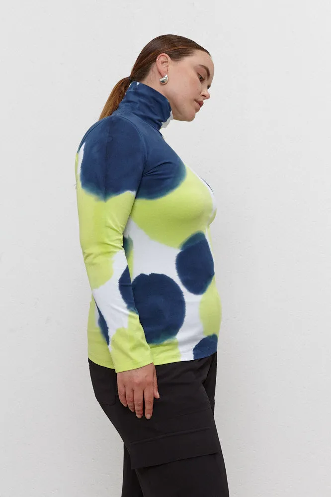 Kat Turtle Neck Top Navy/Lime Green