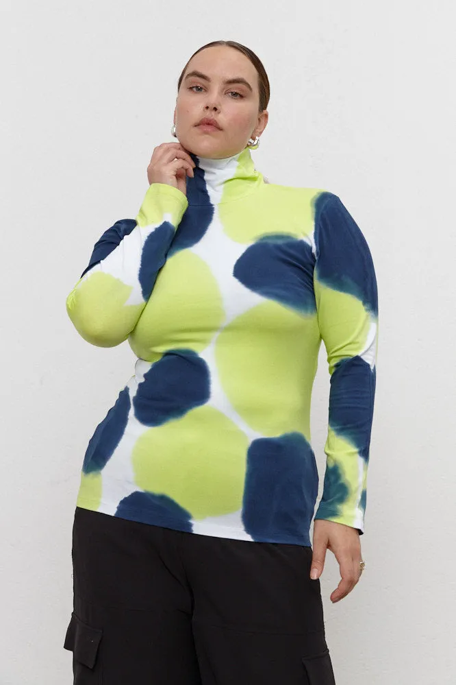 Kat Turtle Neck Top Navy/Lime Green