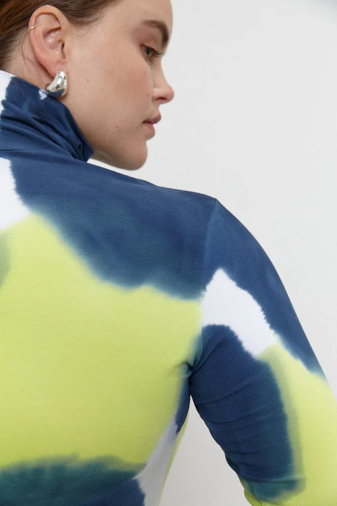 Kat Turtle Neck Top Navy/Lime Green