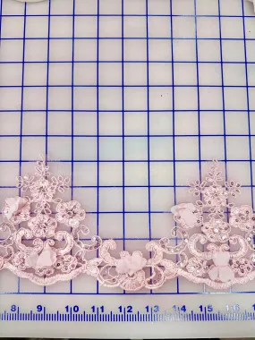 Lace Trim - Corded Sequined Embroidered 3D Rose Pink Border Trim NEW!