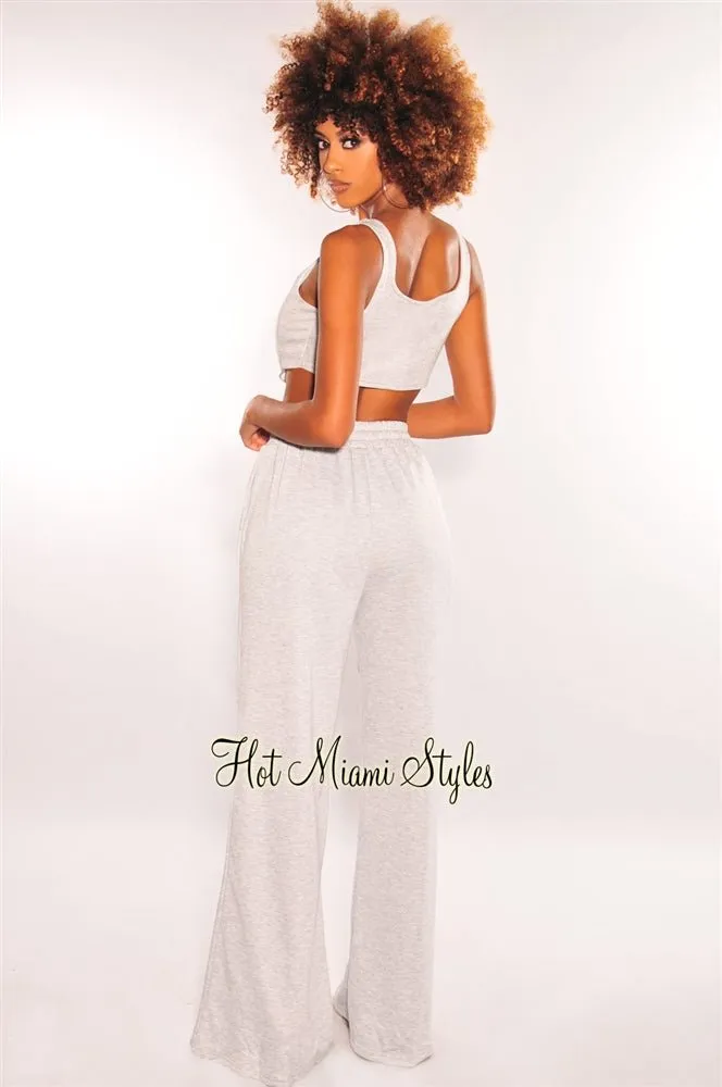 Light Gray Boned Hook & Eye High Waist Palazzo Pants Two Piece Set