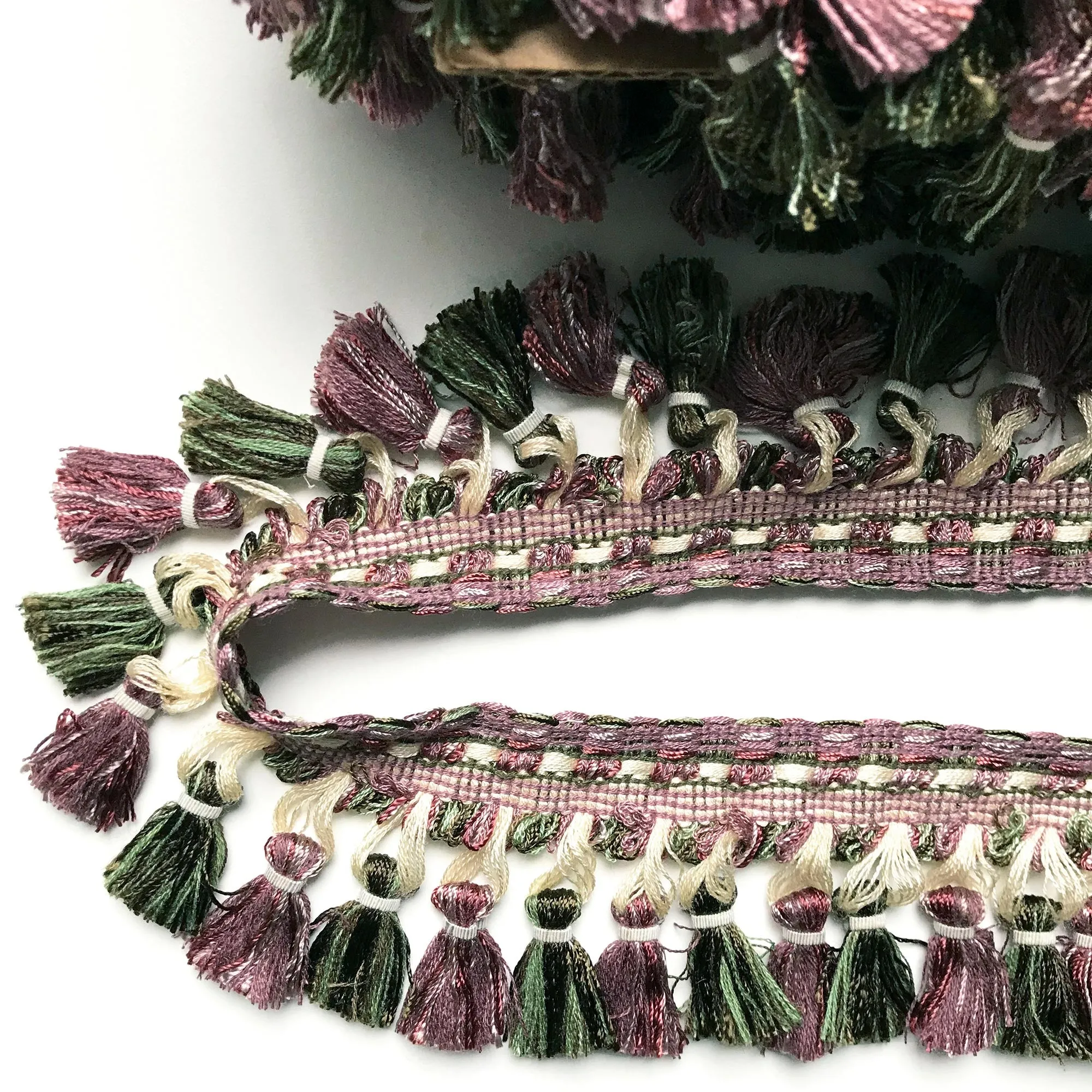 Lilac and Olive Green High Quality Decorative Tassel Trim by the yard