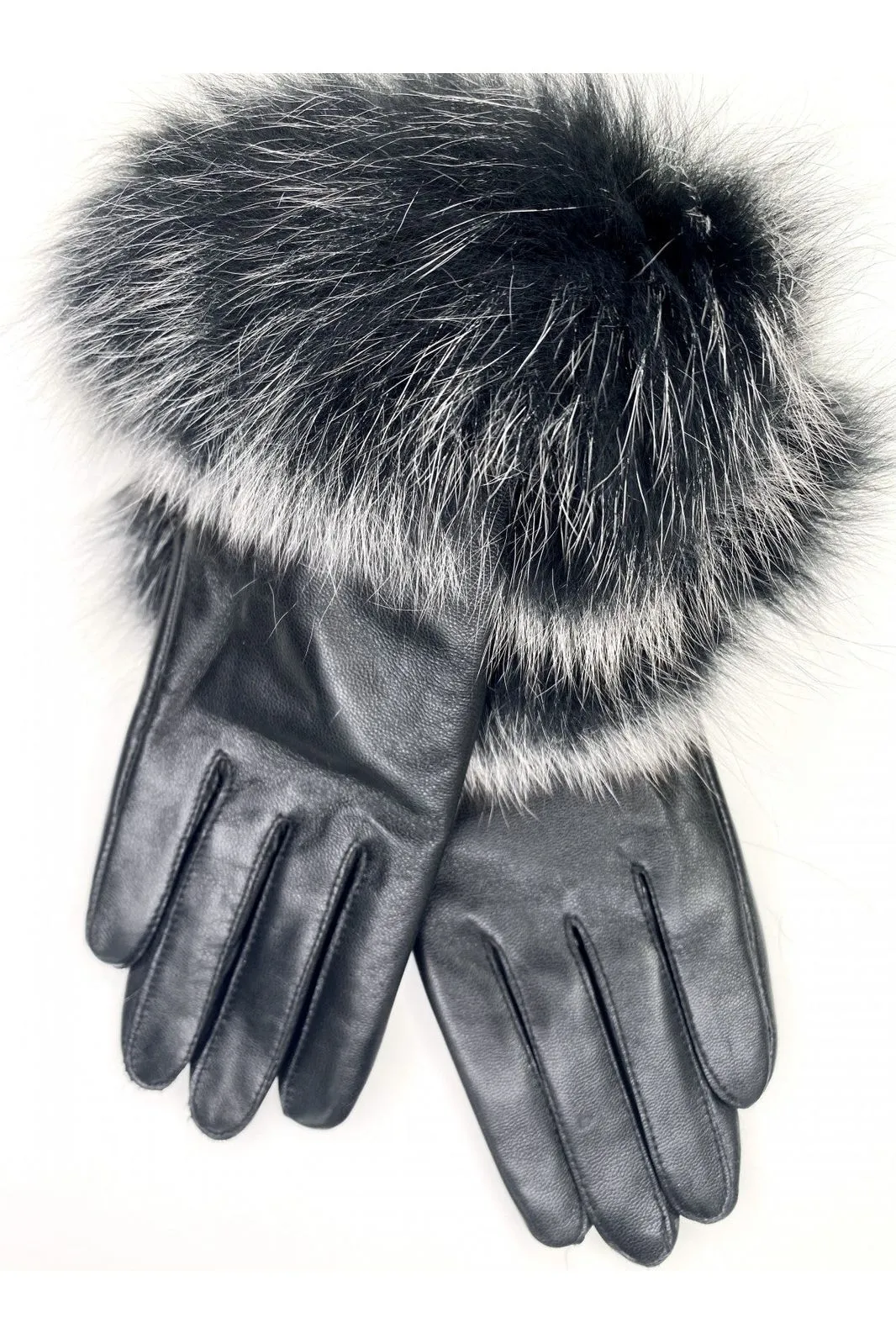 Linda Richards Leather Gloves with Fur Trim GL-17 | Black/White