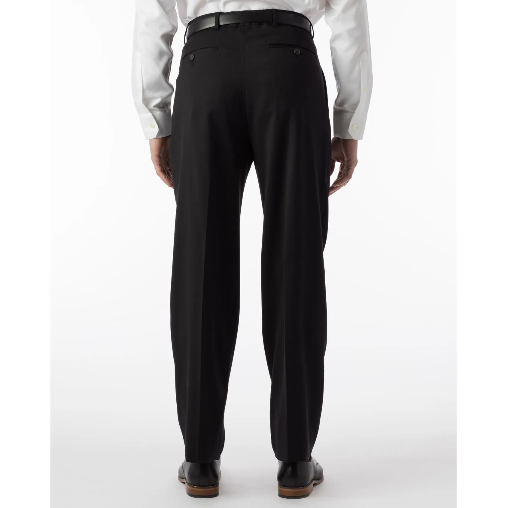 LONG FIT Super 120s Wool Gabardine Comfort-EZE Trouser in Black (Manchester Pleated Model) by Ballin