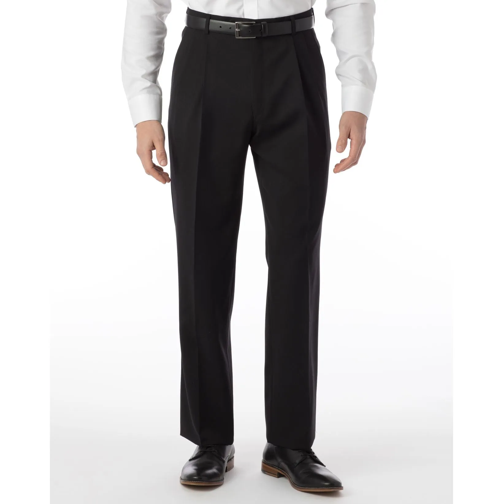 LONG FIT Super 120s Wool Gabardine Comfort-EZE Trouser in Black (Manchester Pleated Model) by Ballin