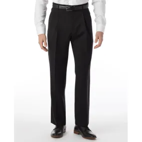 LONG FIT Super 120s Wool Gabardine Comfort-EZE Trouser in Black (Manchester Pleated Model) by Ballin